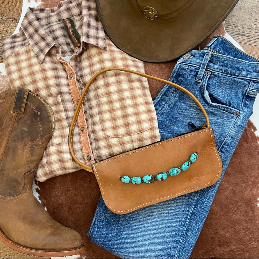 Custom Leather Bag with Turquoise Nugget Accents